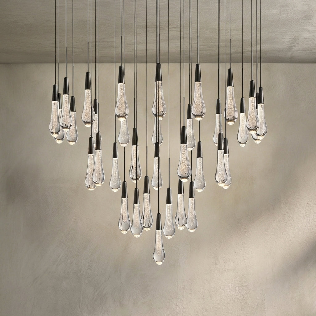 Lamer Lighting Aura Cascade Round Chandelier 17" 24" 36" 58" | Modern Raindrop Pendant Light - Background Shot