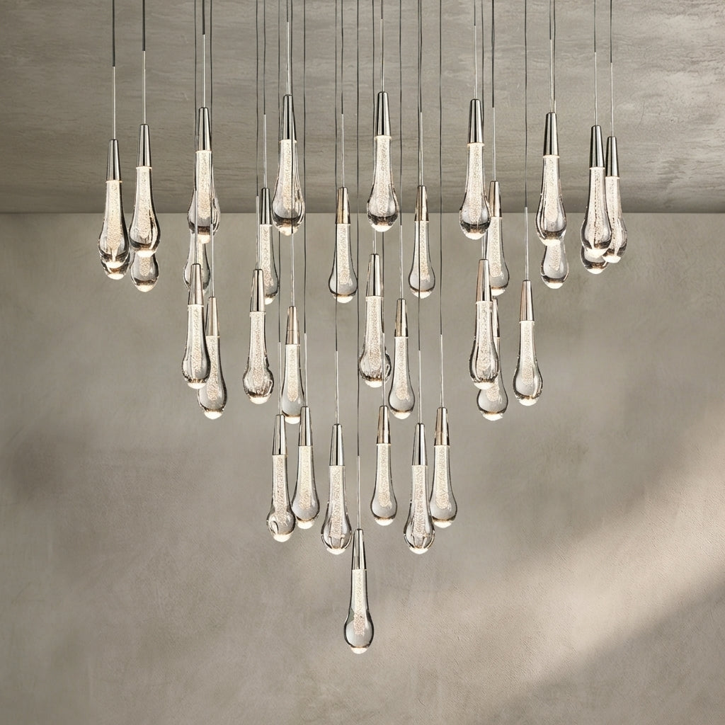Lamer Lighting Aura Cascade Round Chandelier 17" 24" 36" 58" | Modern Raindrop Pendant Light - Background Shot