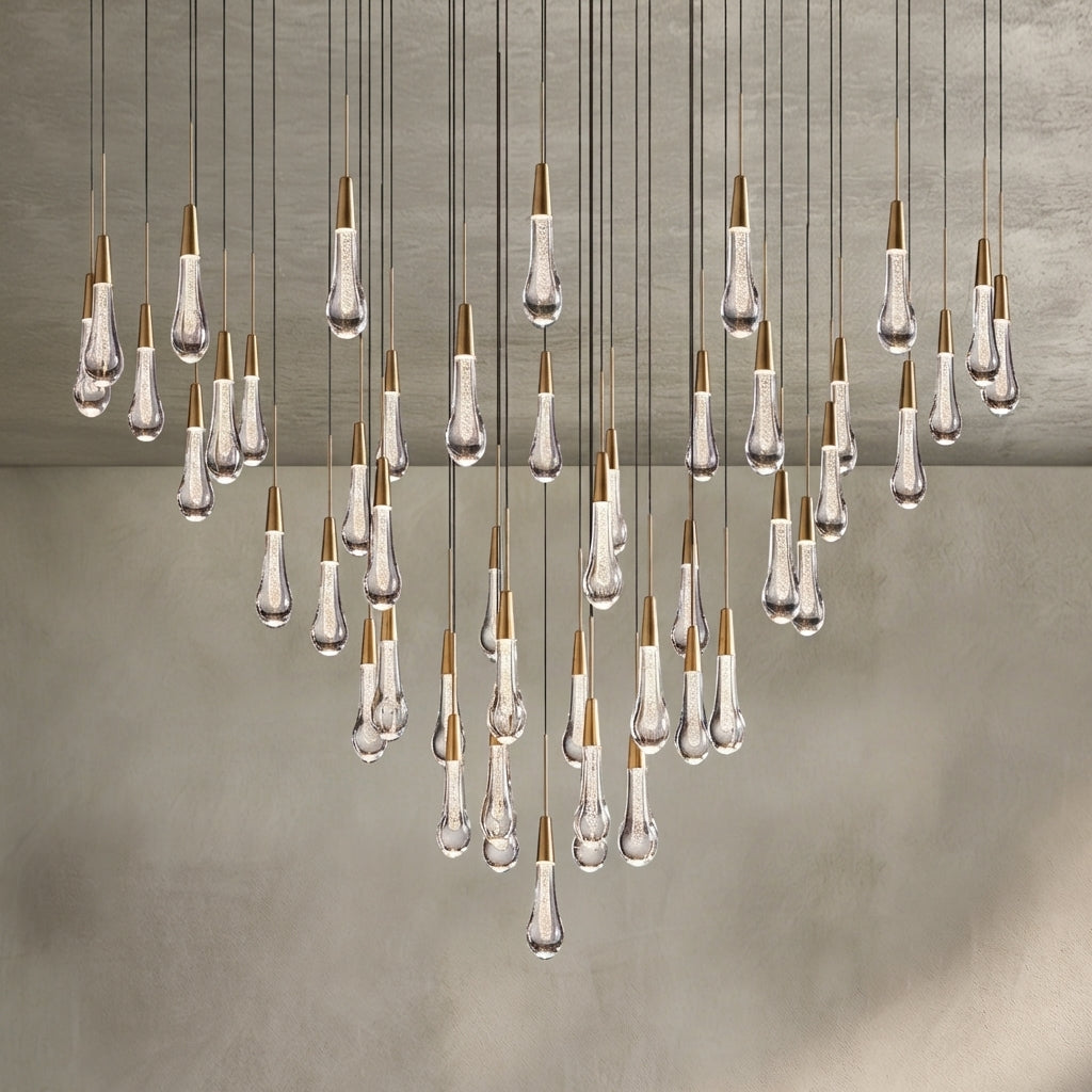 Lamer Lighting Aura Cascade Round Chandelier 17" 24" 36" 58" | Modern Raindrop Pendant Light - Background Shot