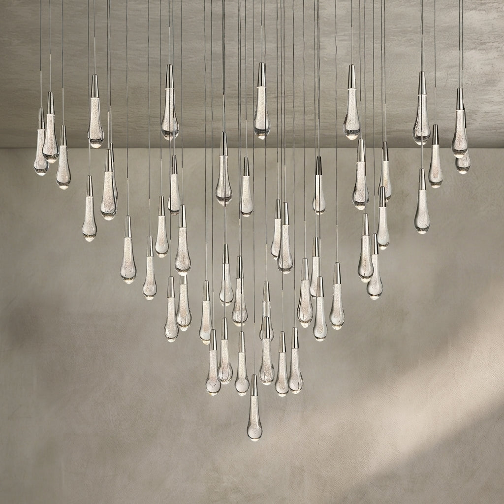 Lamer Lighting Aura Cascade Round Chandelier 17" 24" 36" 58" | Modern Raindrop Pendant Light - Background Shot