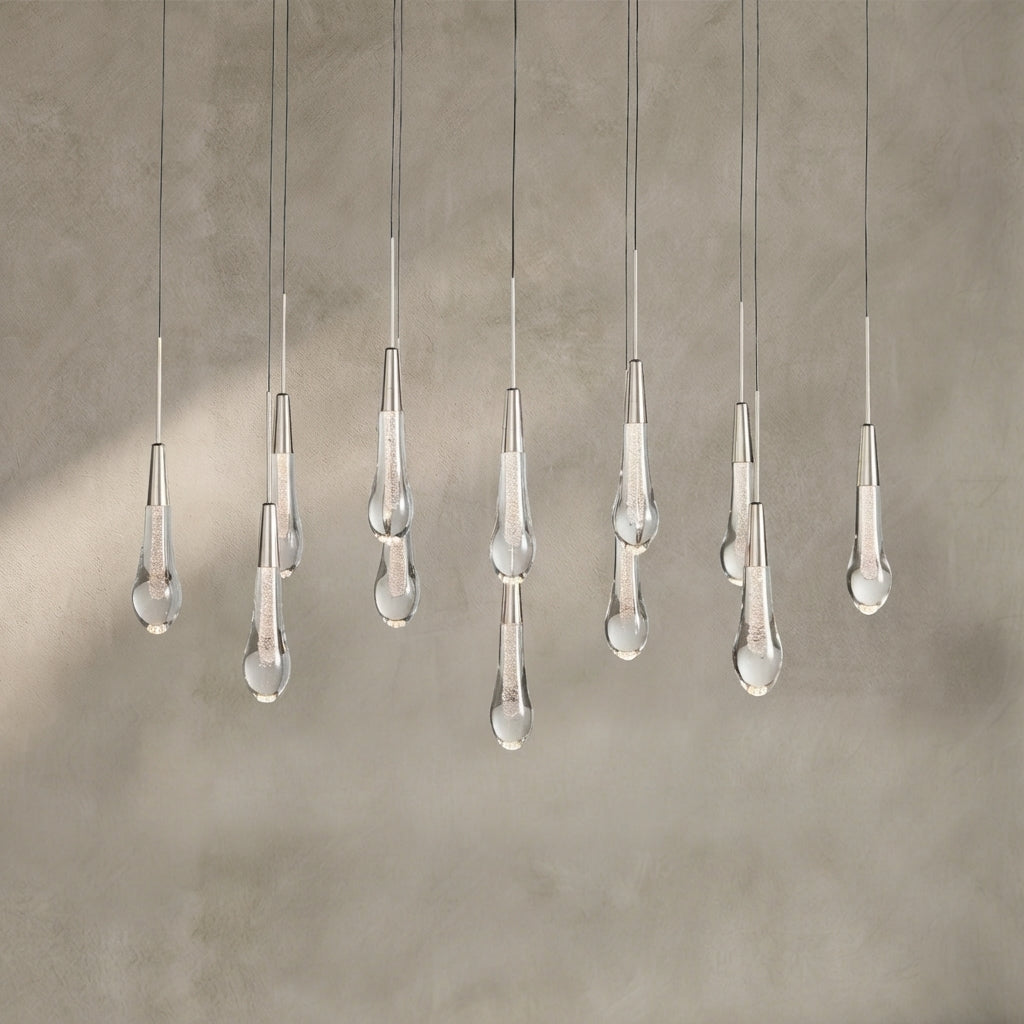 Lamer Lighting Aura Cascade Linear Chandelier - Seeded Glass Raindrop Pendant Lighting 36.75"/50"/60"/70" - Background Shot