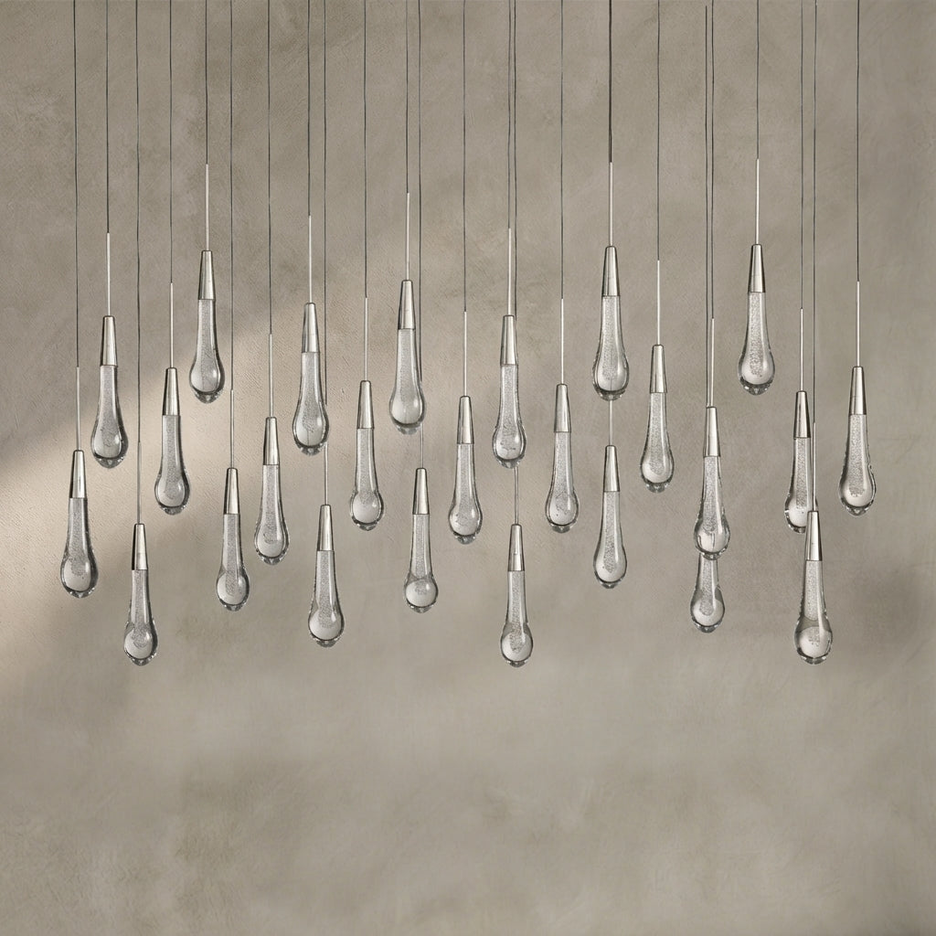 Lamer Lighting Aura Cascade Linear Chandelier - Seeded Glass Raindrop Pendant Lighting 36.75"/50"/60"/70" - Background Shot