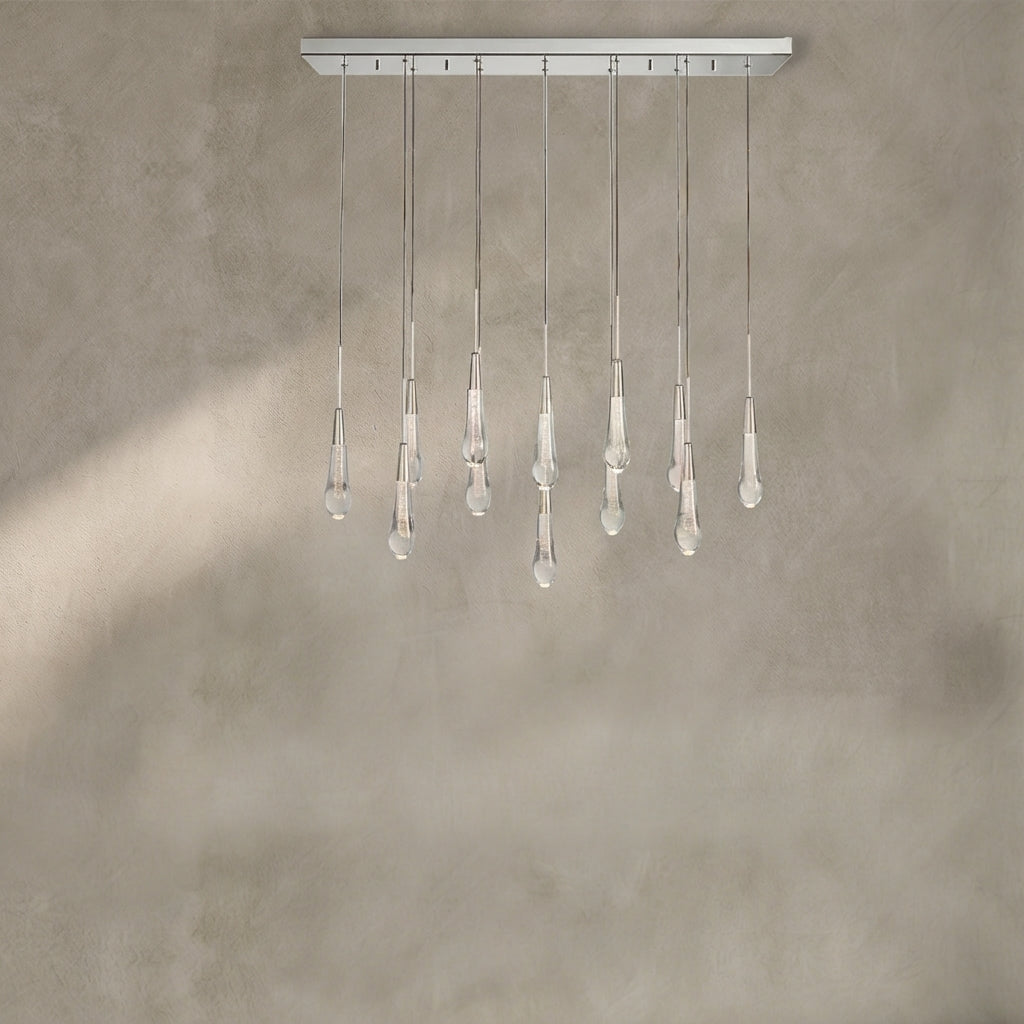 Lamer Lighting Aura Cascade Linear Chandelier - Seeded Glass Raindrop Pendant Lighting 36.75"/50"/60"/70" - Background Shot