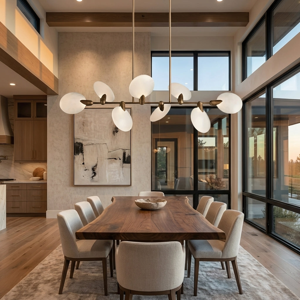 Lamer Lighting Aura Linear Chandelier 62"74" - American great room dining area