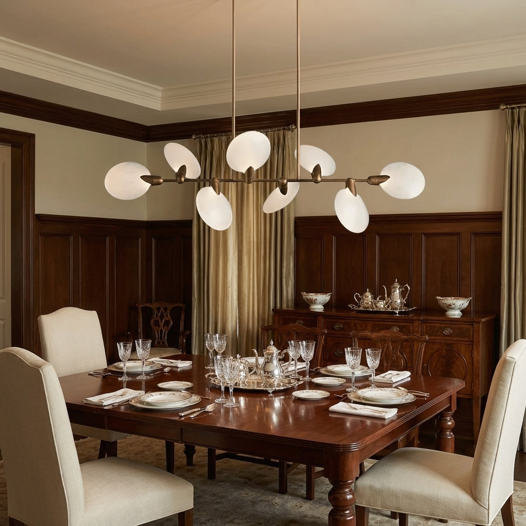 Lamer Lighting Aura Linear Chandelier 62"74" - American transitional dining room