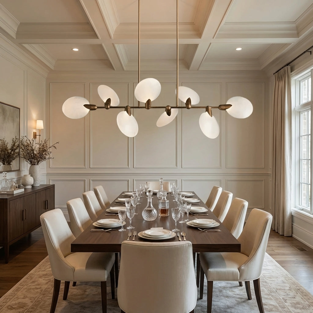 Lamer Lighting Aura Linear Chandelier 62"74" - formal American dining room
