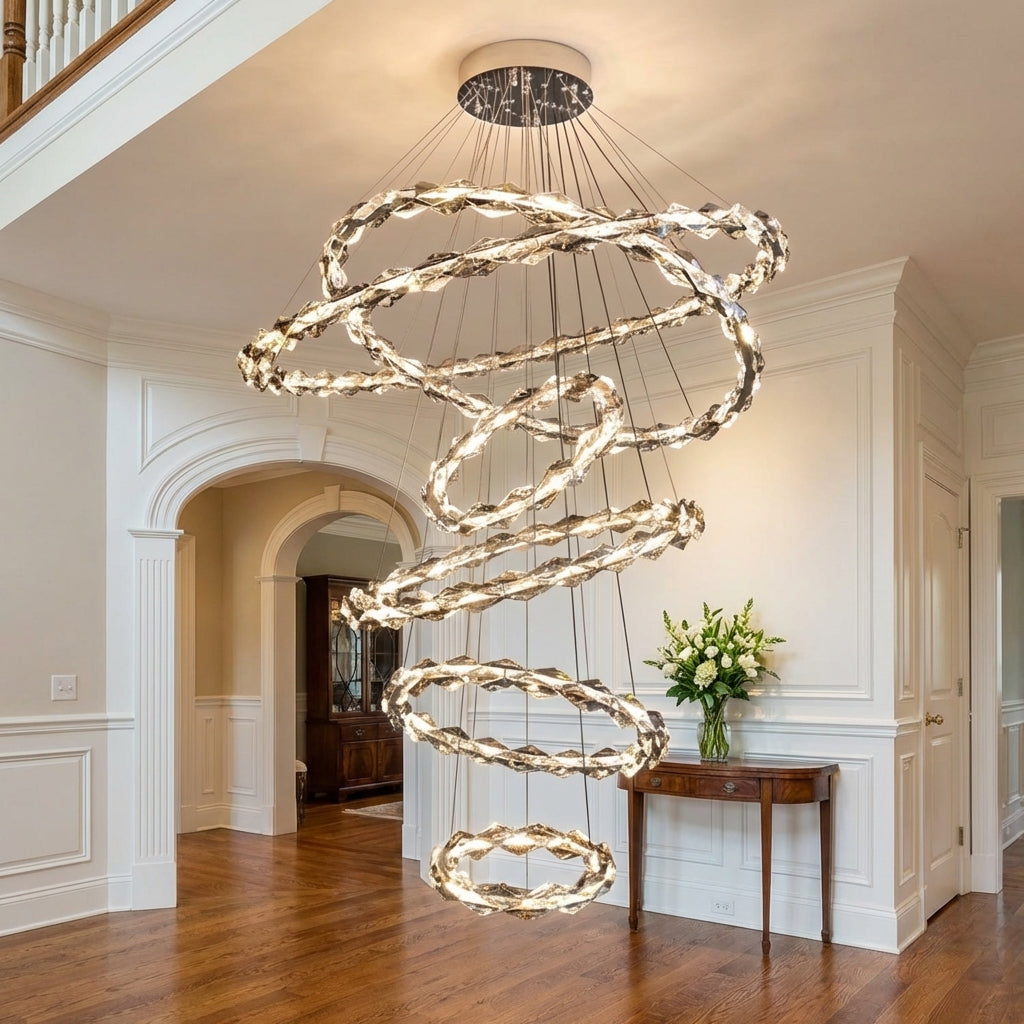 Lamer Lighting Grand Tiered Crystal Ring Chandelier - elegant American entryway with arched doorway