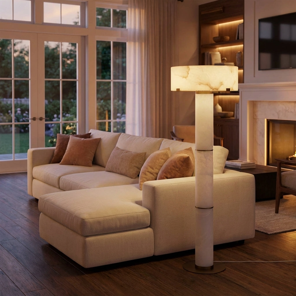 Lamer Lighting Veridian Alabaster Stone Floor Lamp 64''H - American family room