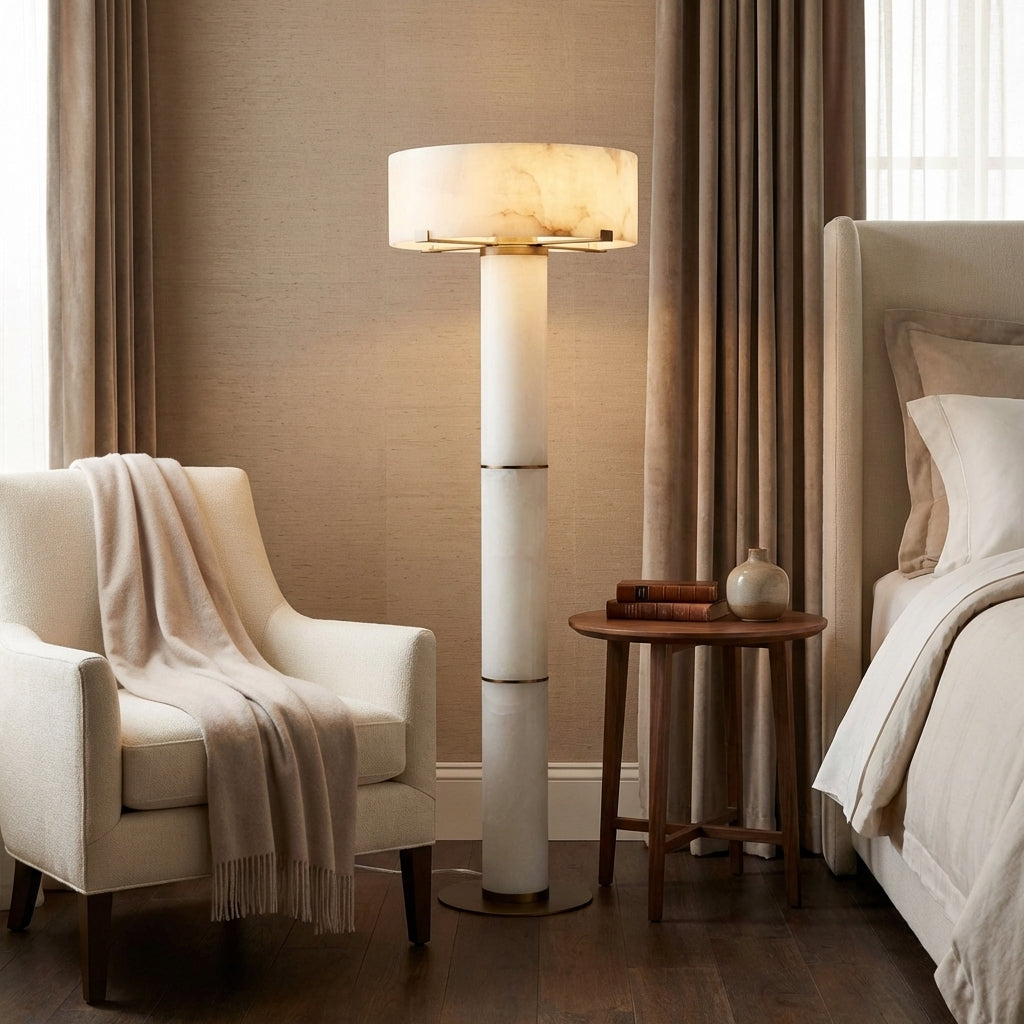 Lamer Lighting Veridian Alabaster Stone Floor Lamp 64''H - American master bedroom corner
