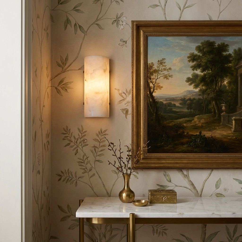 Lamer Lighting Luminous Alabaster Stone Sconce - sophisticated American hallway alcove