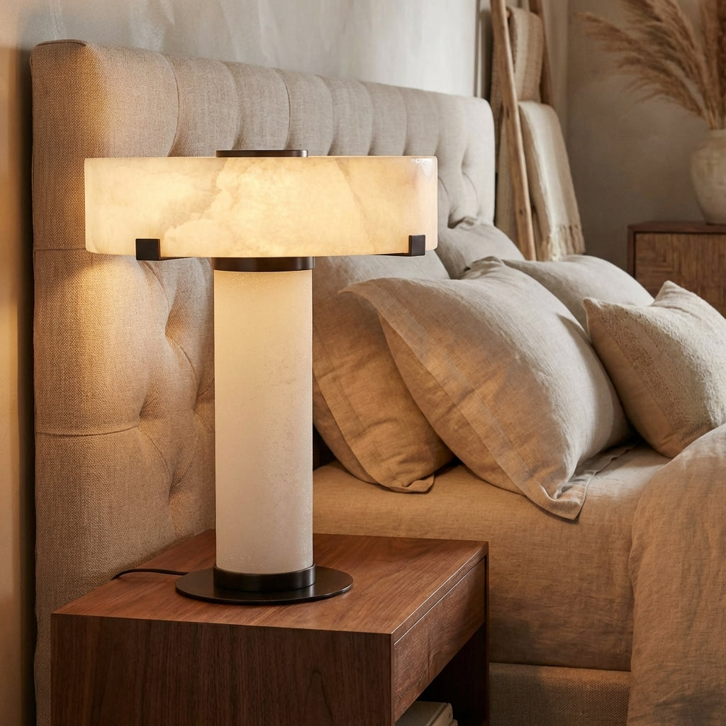 Lamer Lighting Alabaster Stone Accent Table Lamp - American bedroom nightstand