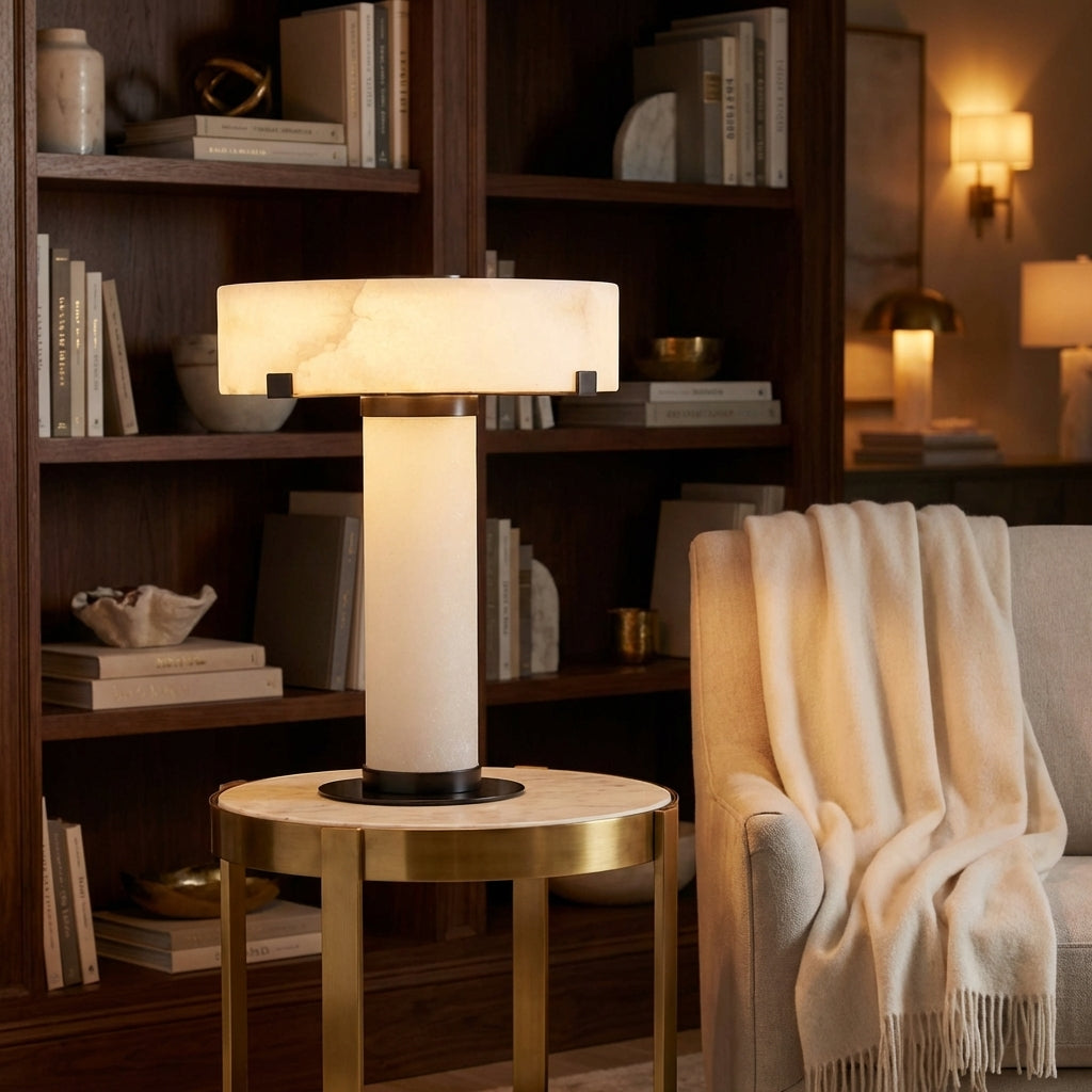 Lamer Lighting Alabaster Stone Accent Table Lamp - American living room side table