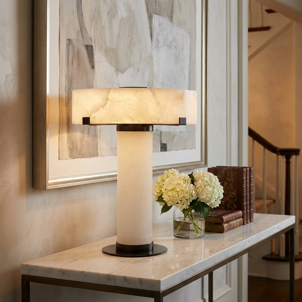 Lamer Lighting Alabaster Stone Accent Table Lamp - American entryway console