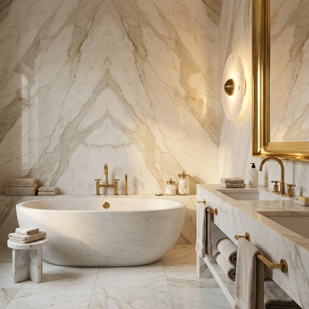 Lamer Lighting Alabaster Horizon Wall Sconce - luxury American master bathroom