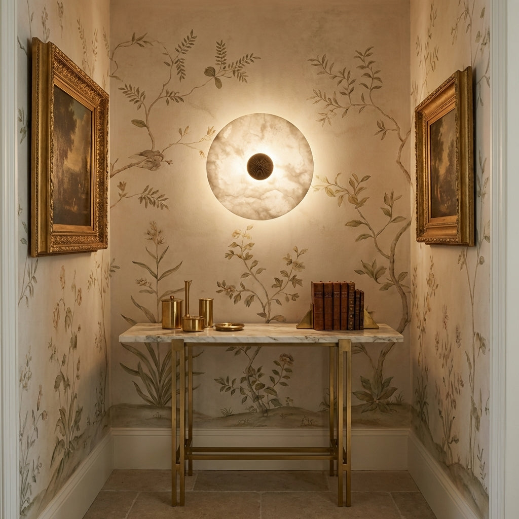 Lamer Lighting Alabaster Horizon Wall Sconce - sophisticated American hallway alcove