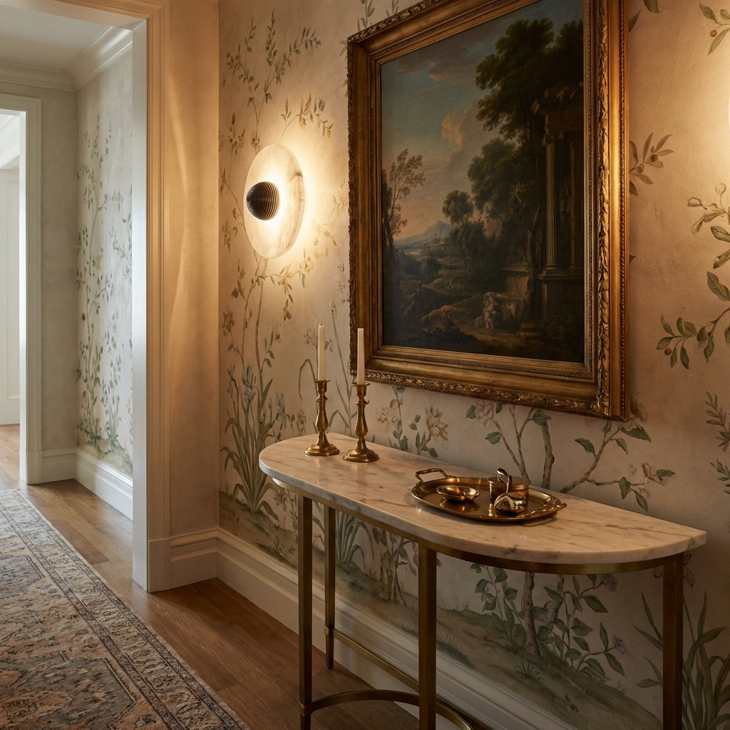 Lamer Lighting Median Alabaster Wall Sconce - sophisticated American hallway alcove