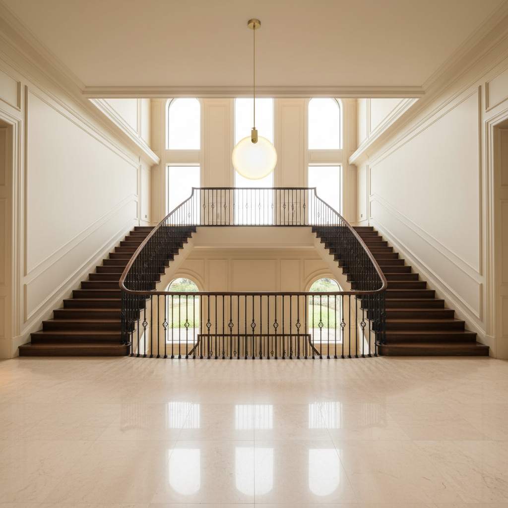 Lamer Lighting Aura Marble Multi-Light Pendant Chandelier - dramatic American stairwell with soaring ceiling
