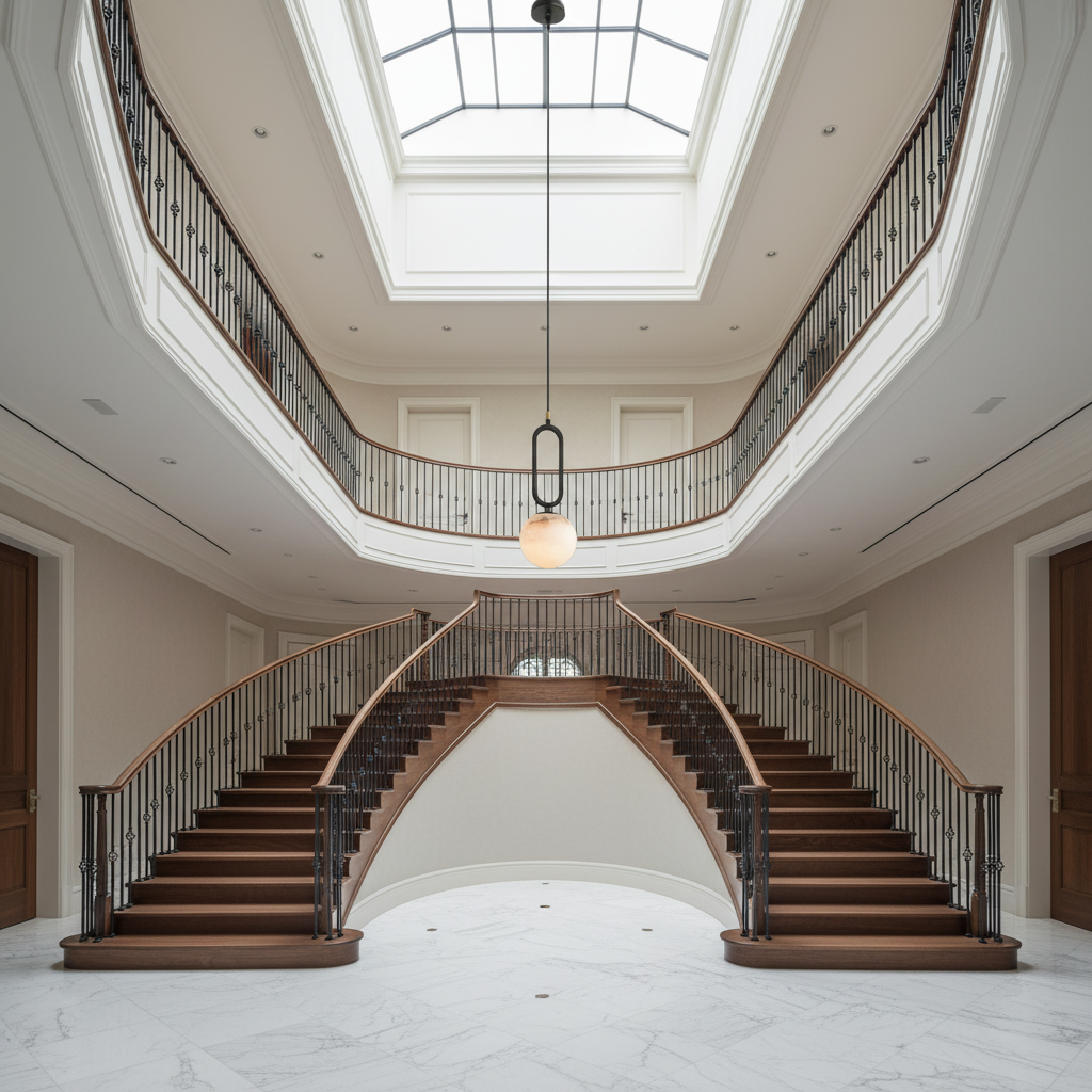 Lamer Lighting Alabaster Orb Modern Pendant Light - dramatic American stairwell with three-story void