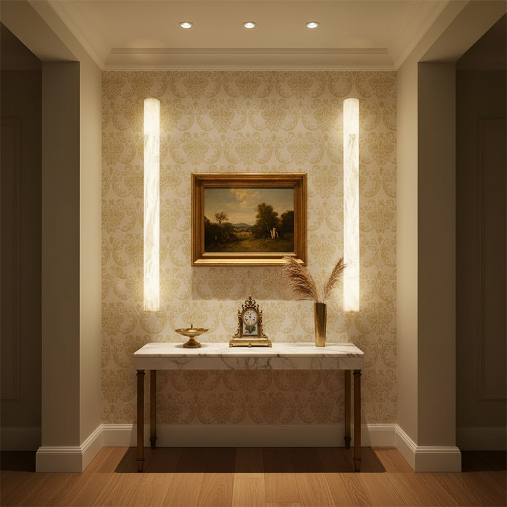 Lamer Lighting Alabaster Linear Wall Sconce - sophisticated American hallway alcove