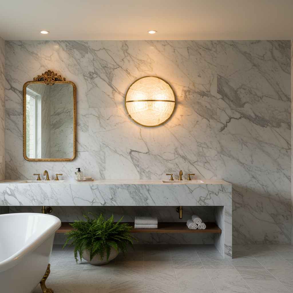 Lamer Lighting Alabaster Linear Wall Sconce - luxury American master bathroom