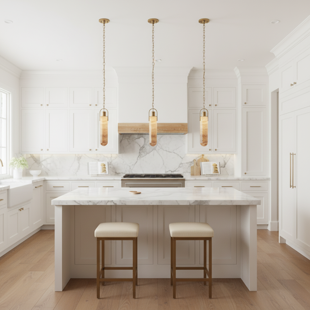 Lamer Lighting Snowflake Alabaster 1-Light Multi-Drop Pendant - high-end American kitchen