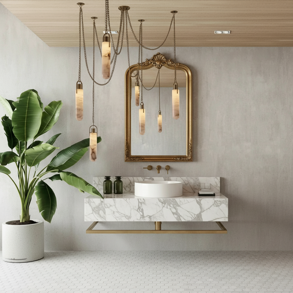 Lamer Lighting Snowflake Alabaster 1-Light Multi-Drop Pendant - elegant American powder room