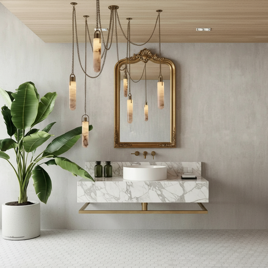Lamer Lighting Snowflake Alabaster 1-Light Multi-Drop Pendant - elegant American powder room