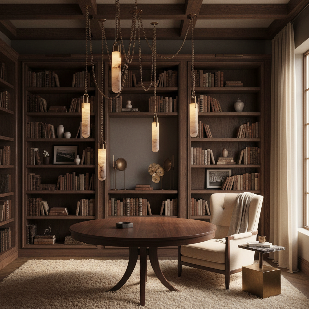 Lamer Lighting Snowflake Alabaster 1-Light Multi-Drop Pendant - cozy American reading nook by a window