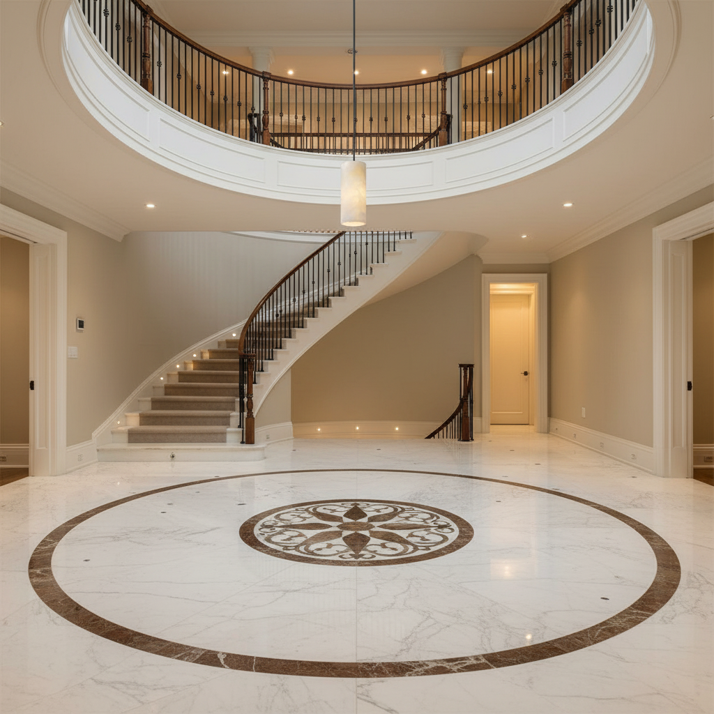 Lamer Lighting Alabaster Cylinder Pendant - grand American foyer with double-height ceiling