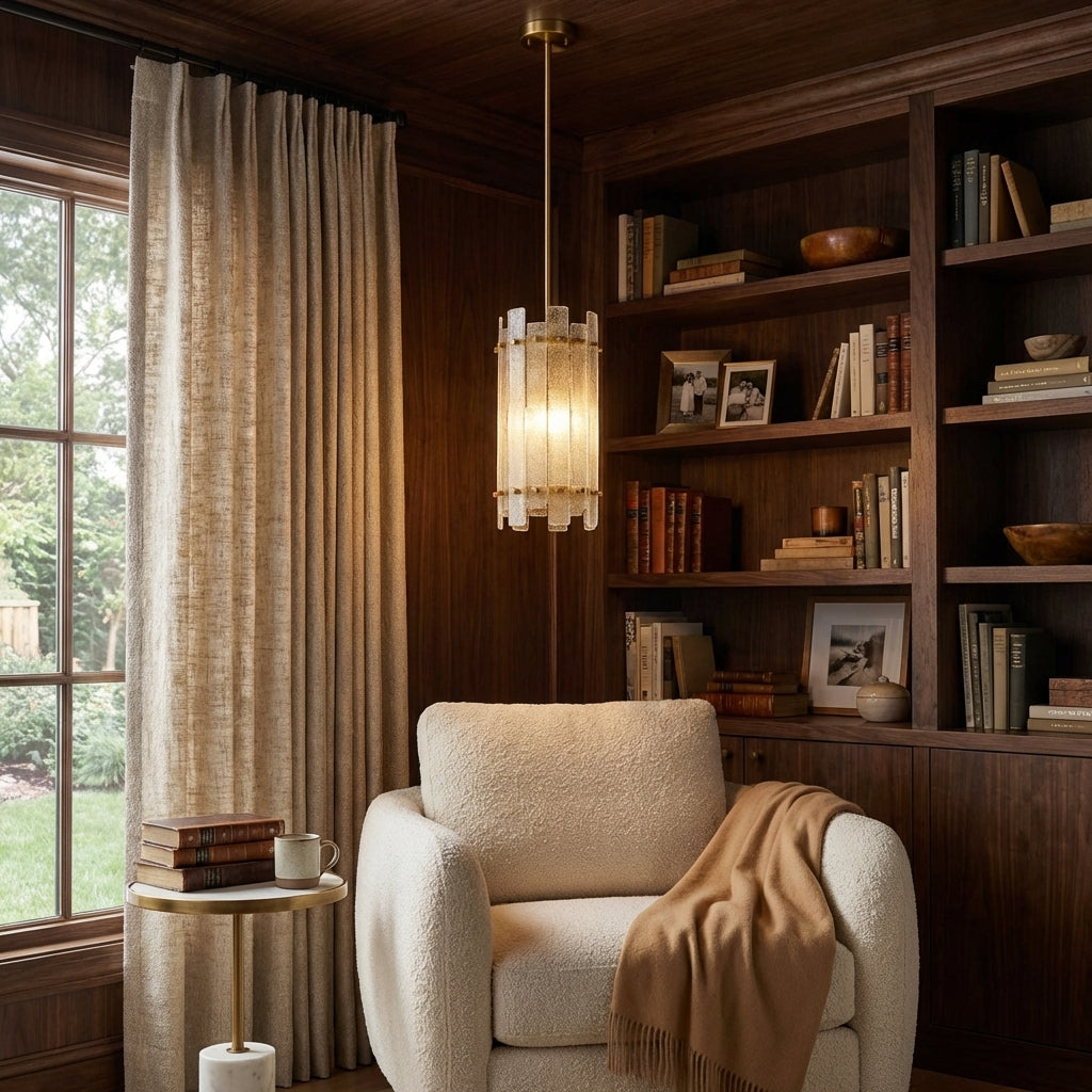 Lamer Lighting Veridian Column Brass Pendant Light - Scene