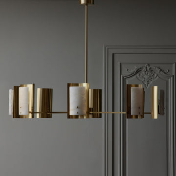 Brass and Alabaster Shield Chandelier