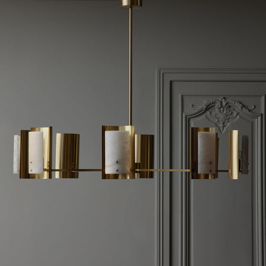 Brass and Alabaster Shield Chandelier