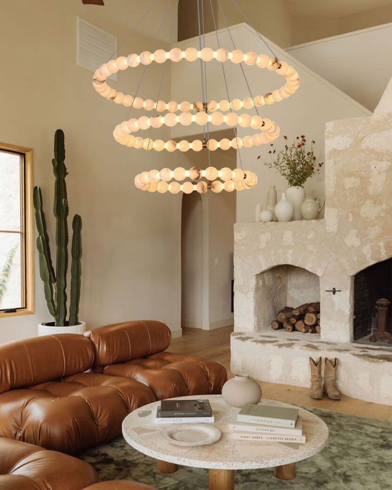 Modern Pearl Alabaster Necklace Circle Triple Chandelier with Dia 60+80+100cm