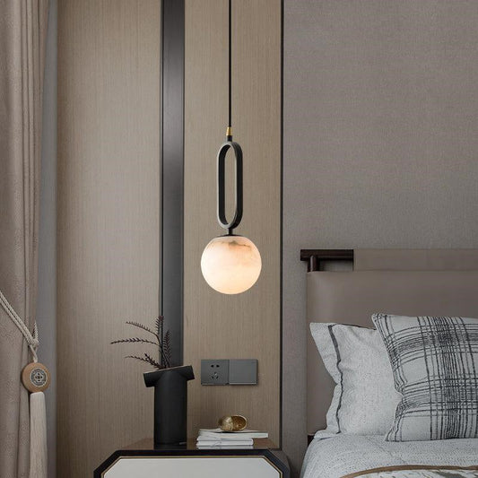 Lamer Lighting Alabaster Sphere Sculptural Pendant Light - grand American foyer with double-height ceiling