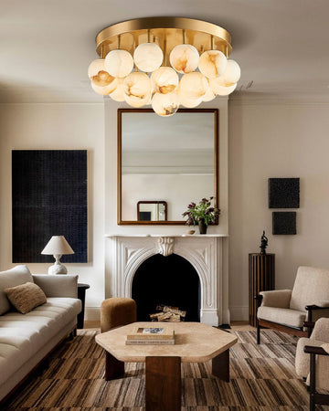 Alabaster Semi Flush Mount with Etched Opal Marble Shades