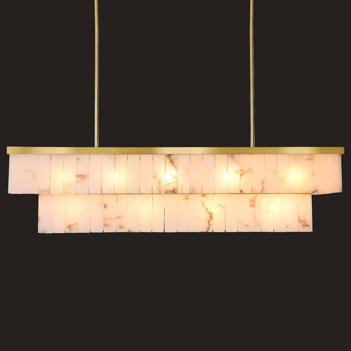 2-Tier Rectangle Alabaster Chandelier 54"L