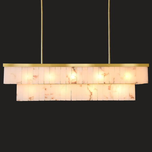 2-Tier Rectangle Alabaster Chandelier 54"L