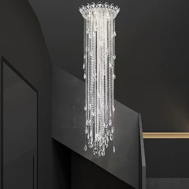 Lamer Lighting Grand Lumina Round Crystal Tassel Chandelier - American guest bedroom