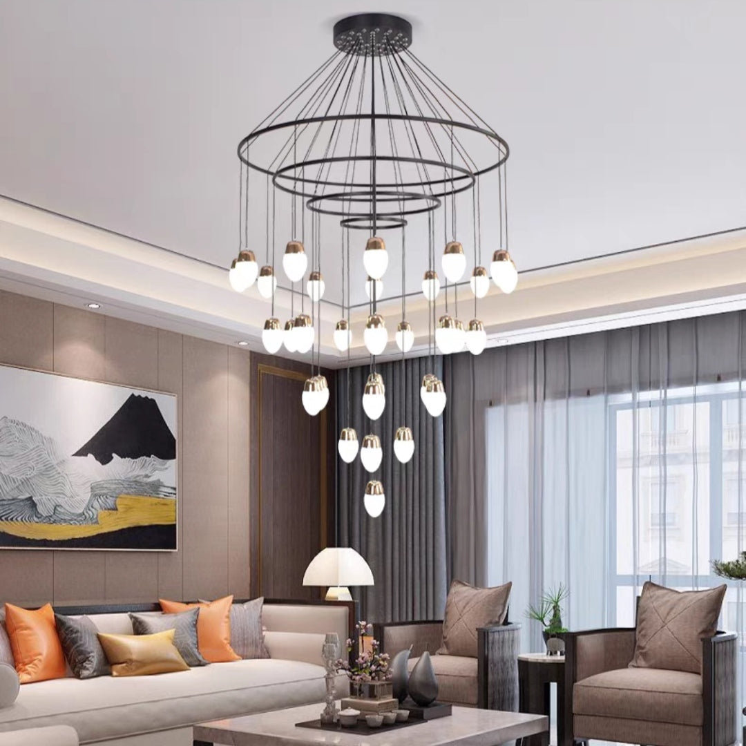 Lamer Lighting Veridian Cascade Multi-Tier Chandelier - grand American foyer with soaring ceiling