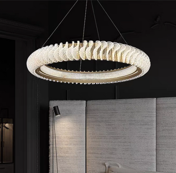 Lamer Lighting Grand Luminous Ring Chandelier - grand American foyer with two-story ceiling