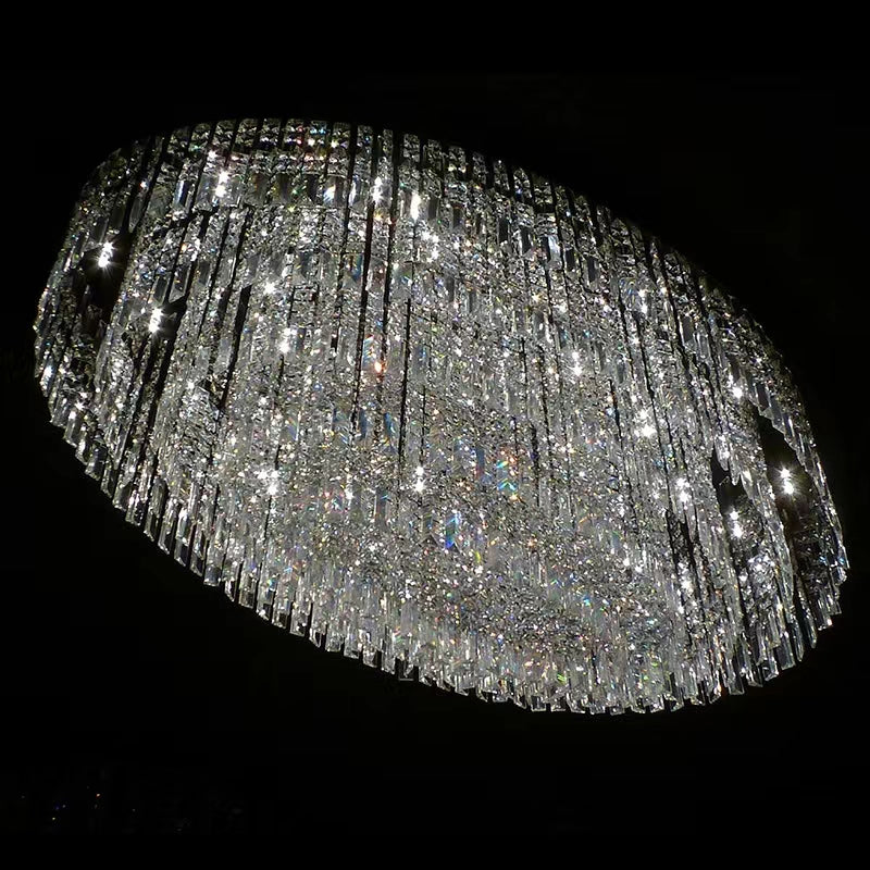 Lamer Lighting Grand Tiered Crystal Flush Mount Chandelier - American master bedroom with standard ceiling