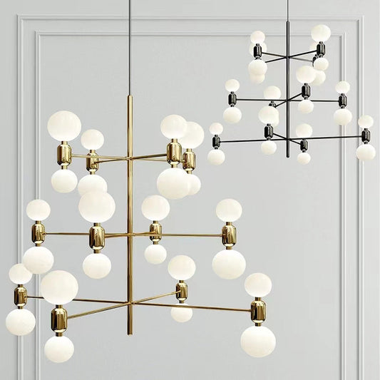 Lamer Lighting Aura Cascade Multi-Bulb Chandelier - luxurious American living room with tray ceiling