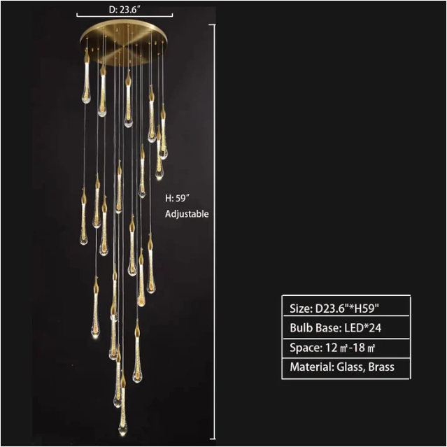 Lamer Lighting Opulent Raindrop Brass Glass Pendant Chandelier - Background Shot