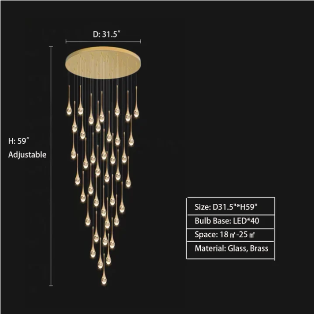 Lamer Lighting Opulent Raindrop Brass Glass Pendant Chandelier - Background Shot