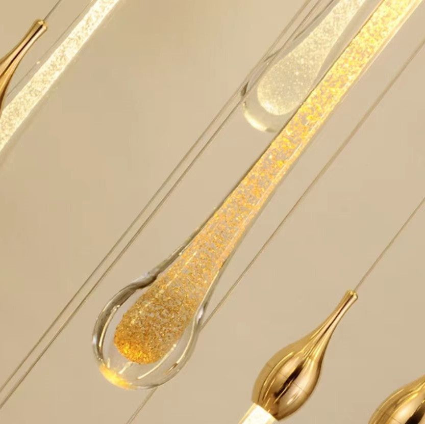 Lamer Lighting Opulent Raindrop Brass Glass Pendant Chandelier - Background Shot