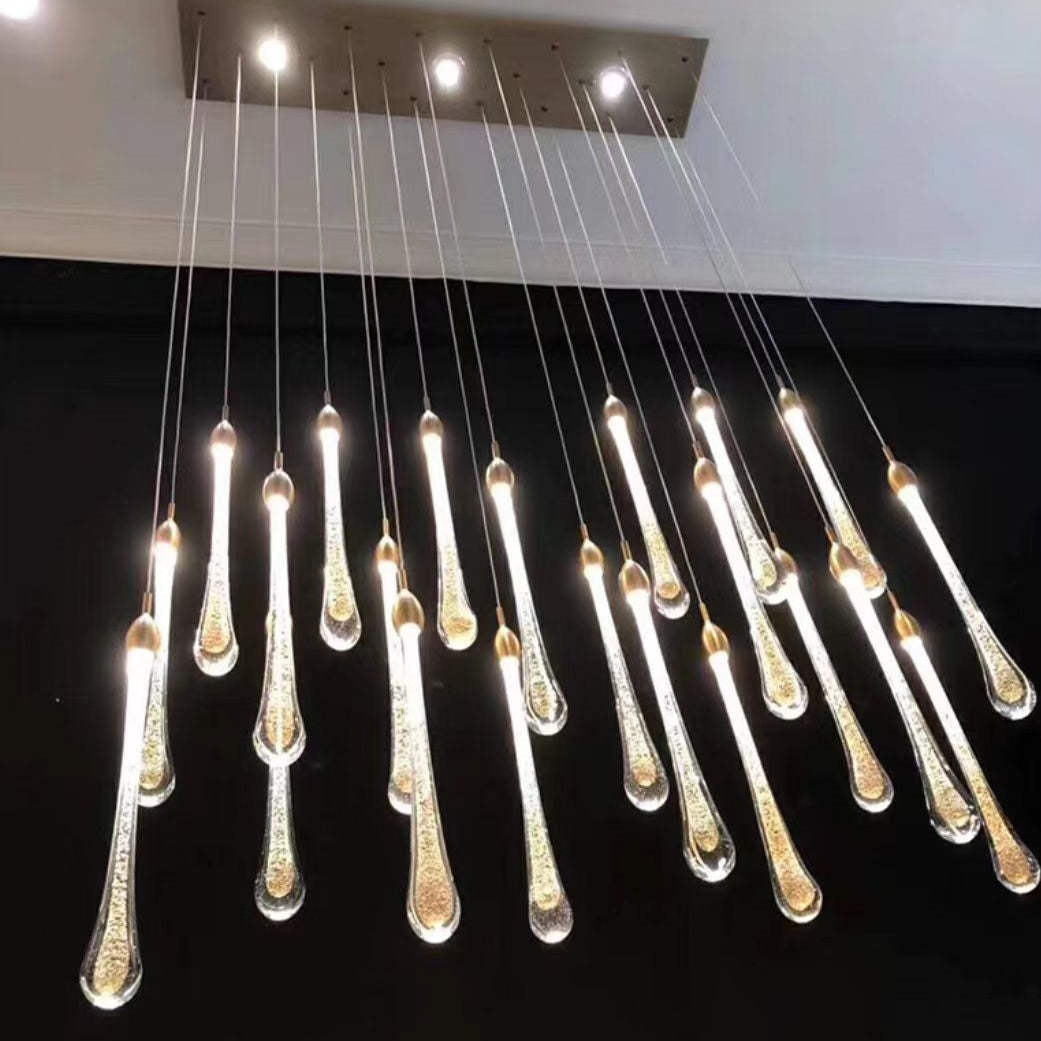 Lamer Lighting Opulent Raindrop Brass Glass Pendant Chandelier - Background Shot