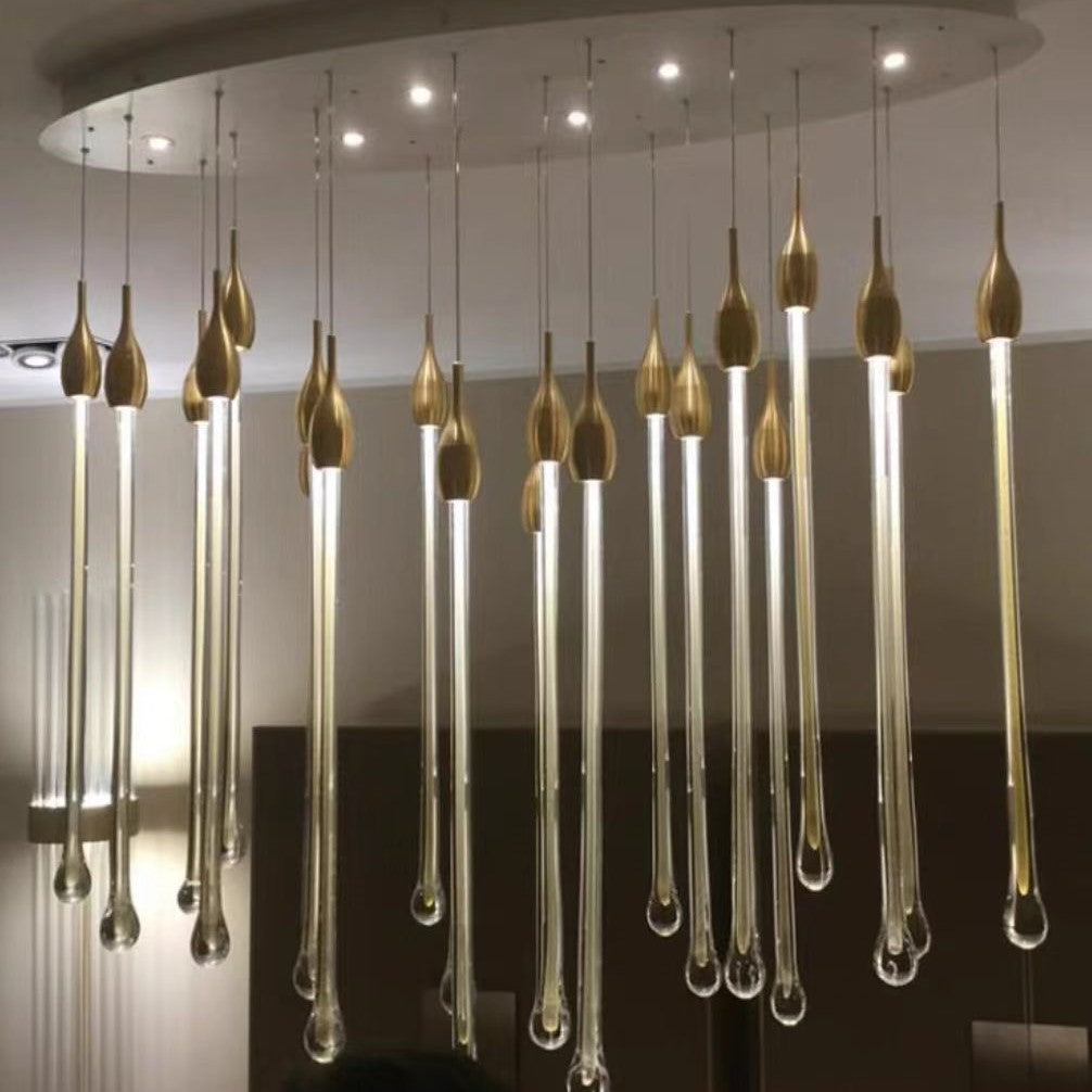 Lamer Lighting Opulent Raindrop Brass Glass Pendant Chandelier - Background Shot