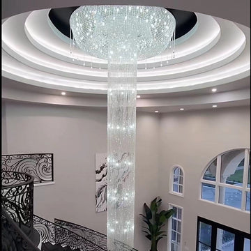 Lamer Lighting Grand Cascade Round K9 Crystal Flush Mount Chandelier - luxurious American master suite