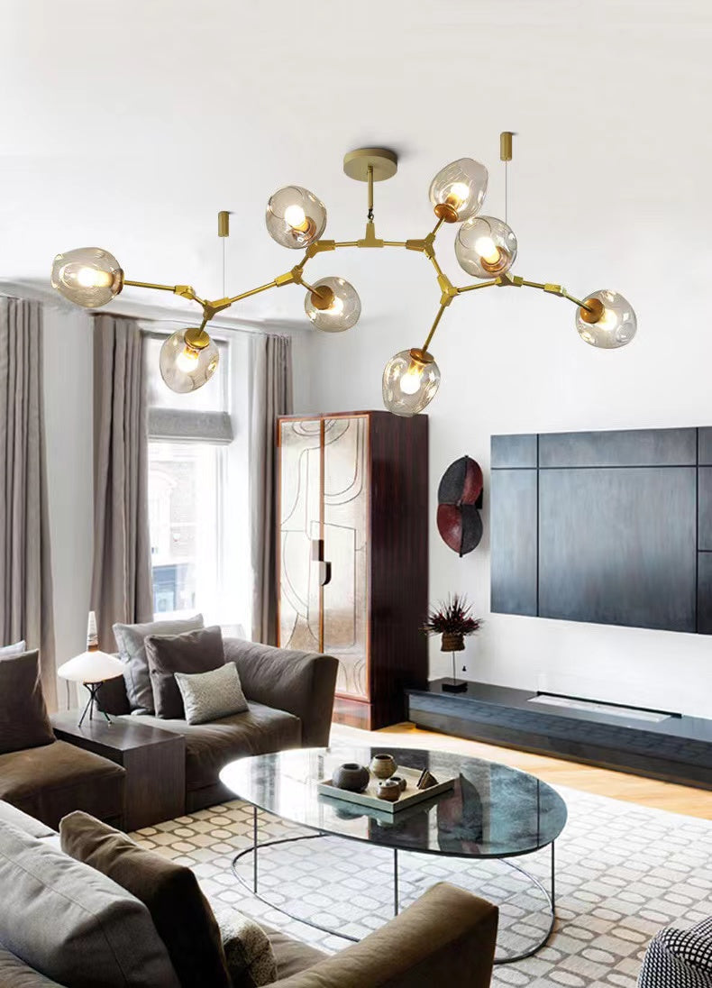Lamer Lighting Branching Bloom Multiple Pendant Chandelier - luxurious American living room with tray ceiling