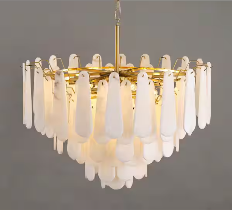 Modern Chandelier 32 in. 16-Lights Gold Chandelier With Alabaster Shade,Chandelier for Dining Room, Living Room, Bedroom